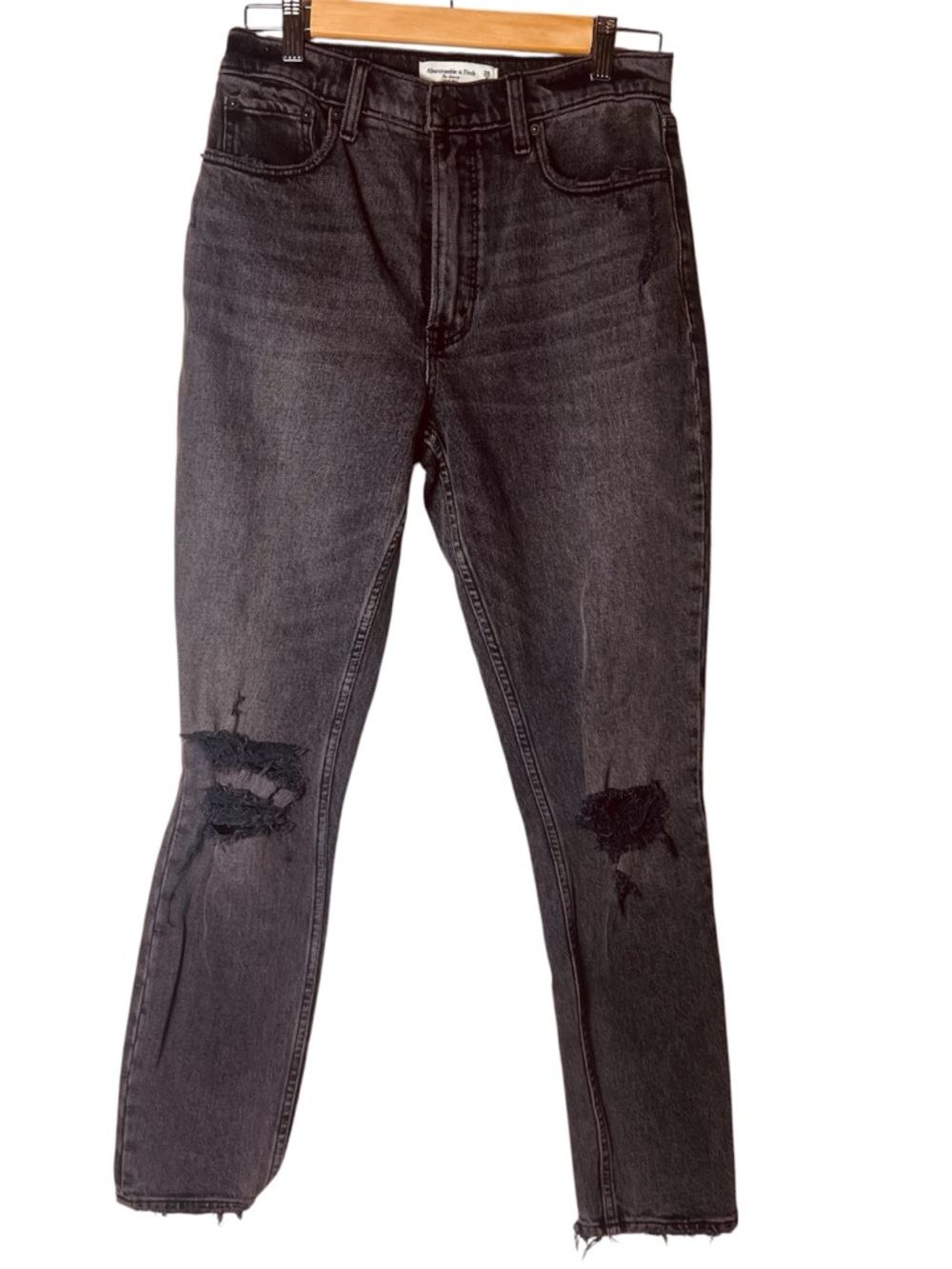 Abercrombie & Fitch High-Rise Charcoal Distressed  Deconstructed Jeans 28 6L